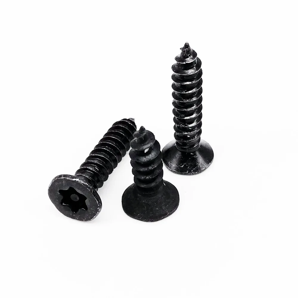HZYUEGOU 20 Stück M2.9 M3.9 Schwarze Kohlenstoffstahl-Torx-Senkkopfschrauben mit Sicherheitsstift und selbstschneidender Holzschraube – Detail 5