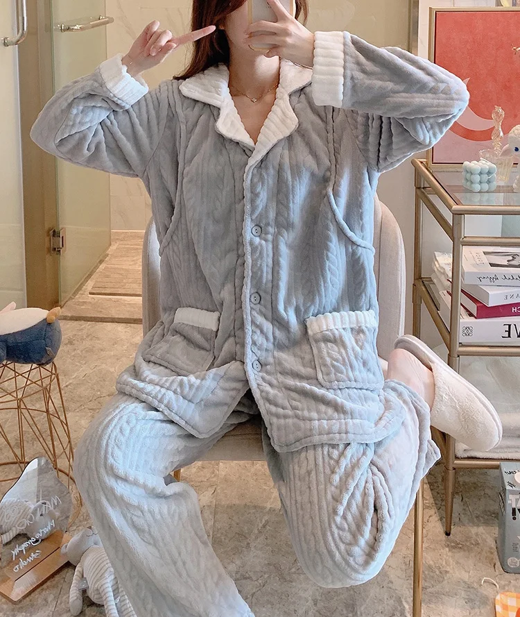 Plus Velvet Sleepwear Women's Pajamas Autumn Winter  Long Sleeve Casual Pyjama Suit Loose Home Clothes Sleep Sets Female