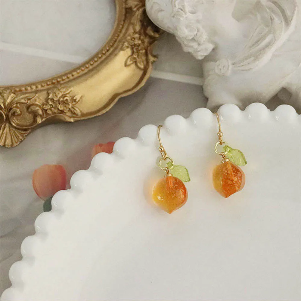 Pink Peach Earrings Trendy Cute Sweet Glaze Orange Women Party Jewelry Korean Fashion Crystal Fruit Dangle Earring Birthday Gift