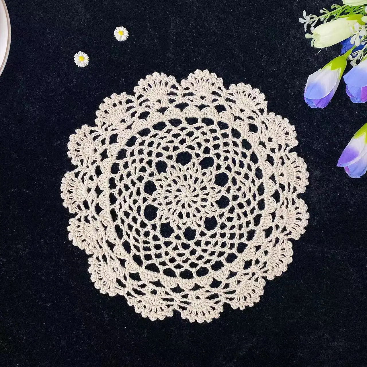 Baru Renda Katun Bulat Meja Makan Tempat Tikar Kain Crochet Tatakan Cangkir Mug Pernikahan Teh Coaster Buatan Tangan Minum Serbet Dapur