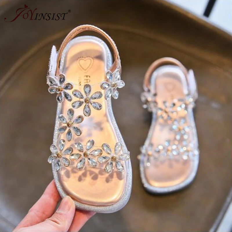 

2024 New Baby Girl Sandals Crystal Bling Diamond Flower Princess Dance Shoes Small Big Kids Party Shoes1-12 Years Old chaussure