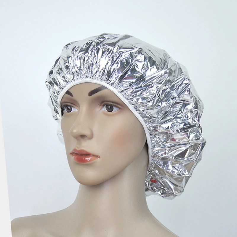 Professional Shower Cap Heat Insulation Aluminum Foil Hat Elastic Bathing Cap for Women Hair Salon Bathroom