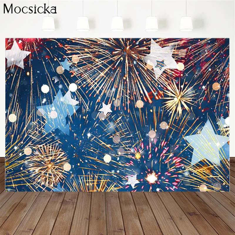 MOCSICKA Night Fireworks Photography Backdrop Birthday Party Decoration Photo Background Banner