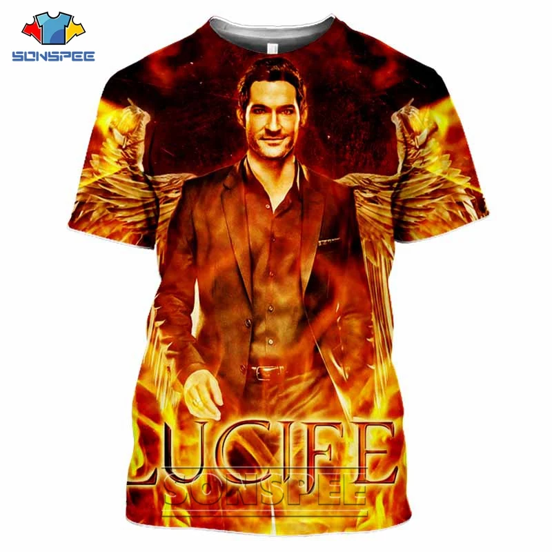 Lucifer Morningstar Movie T-shirts 3D Print MenWomen Casual Fashion Hip Hop Short Sleeve Streetwear Devil Tees Tops Clothing