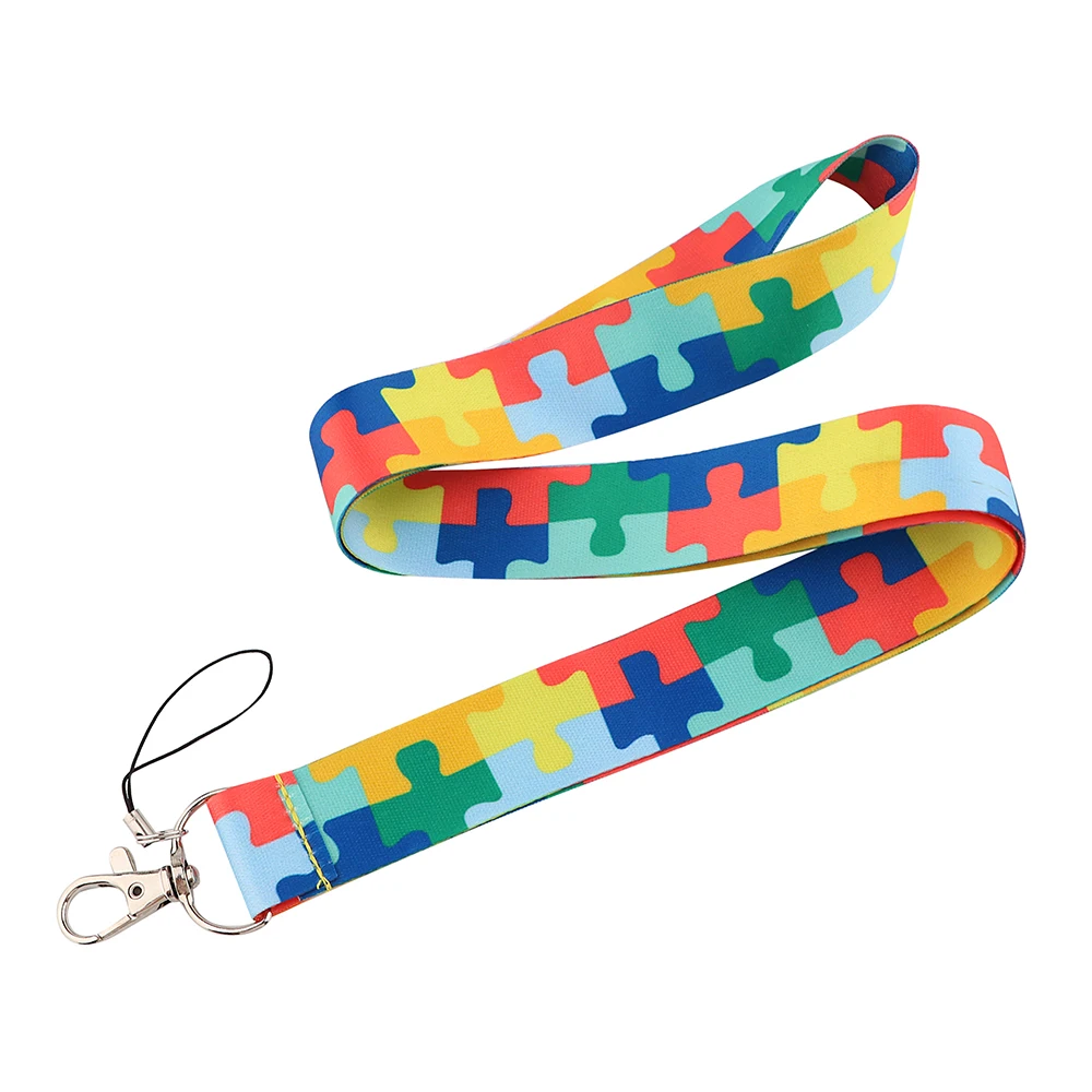 CB967 Autism Awareness Jigsaw Keychain Lanyards ID Badge Holder ID Card Passport Gym Cell Phone Badge Holder DIY Lanyards