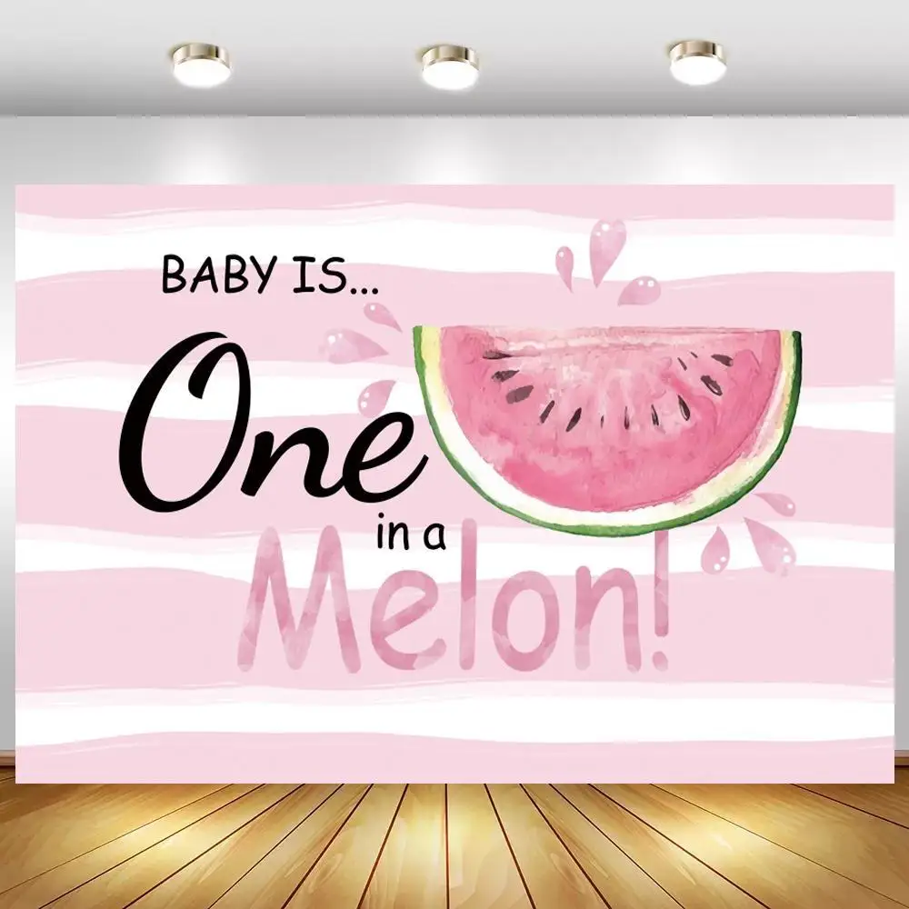 

Newborn Baby One In A Melon Photo Backgrounds Kids 1st Birthday Girl Pink White Customize Party Backdrop Vinyl Poster Wall Decor