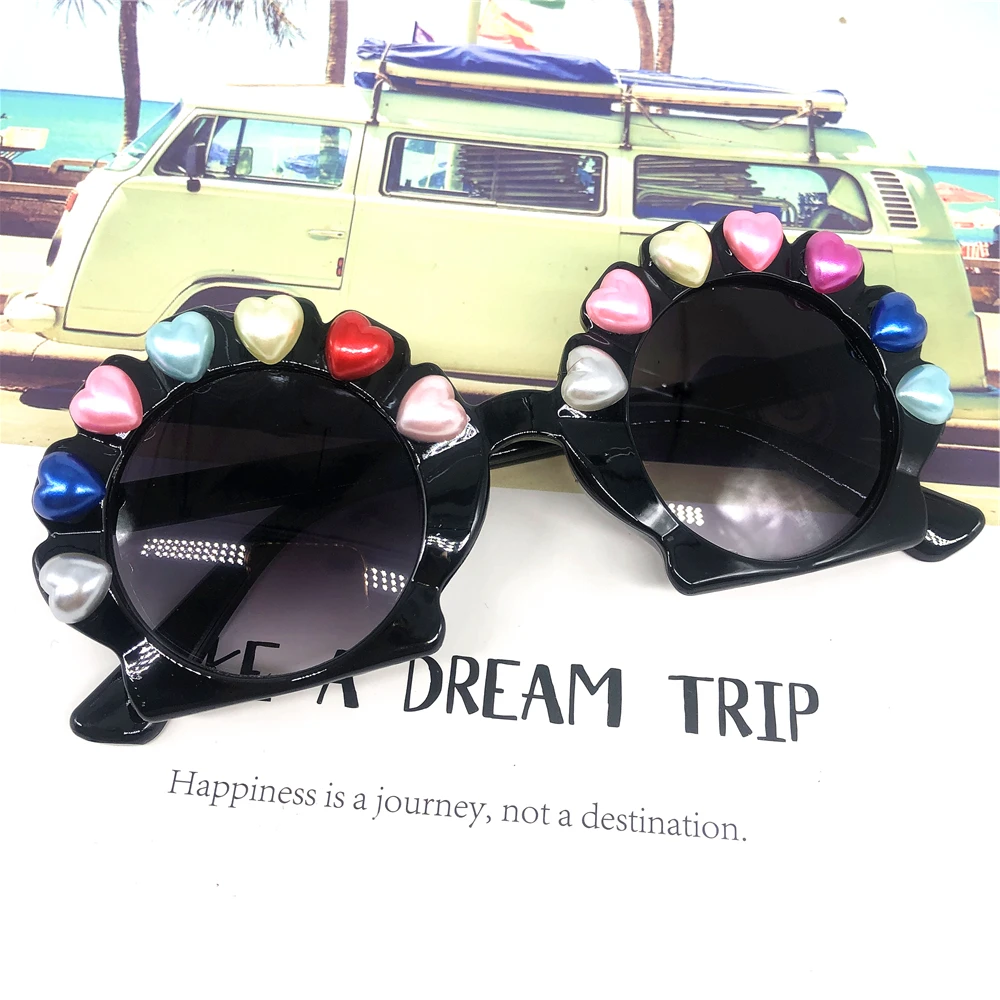 ZAOLIHU 4-12 Years Baby Round Sunglasses Shell Design Kids Sun Glasses Rainbow Heart Peal Children Eyewear Cute Eyeglasses Gafas