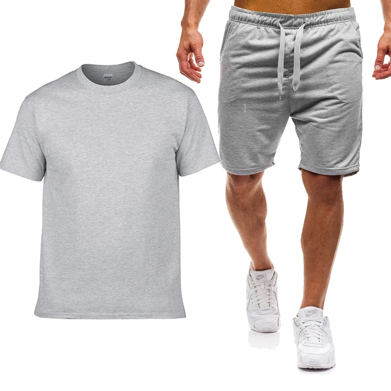 Summer Men's polo shirt blank high quality cotton Fashion Casual Men’s T-shirts High Quality Men's T-shirt + shorts 2-piece set