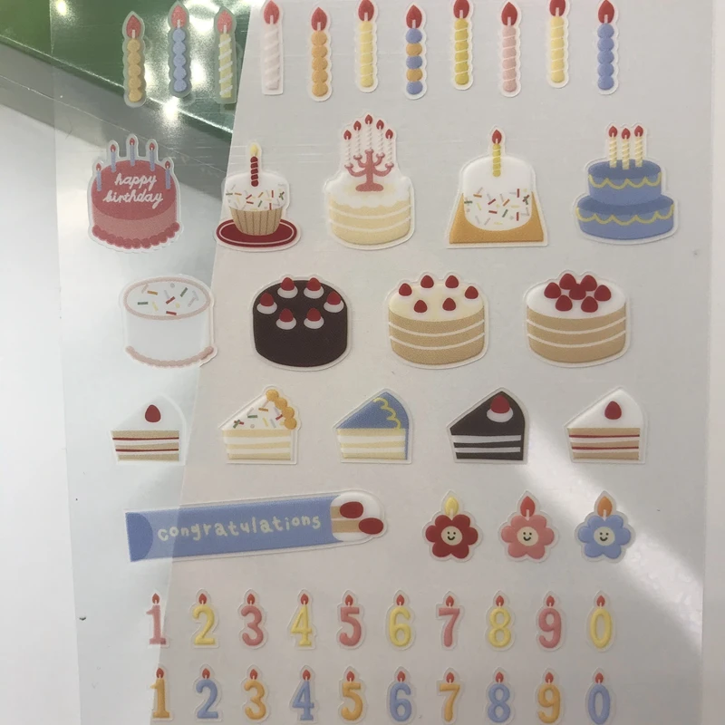 Suatelier Korean Birthday Cake Stickers Scrapbooking Material Cards Making Stationery Embellishment DIY Decorating Hobby Craft