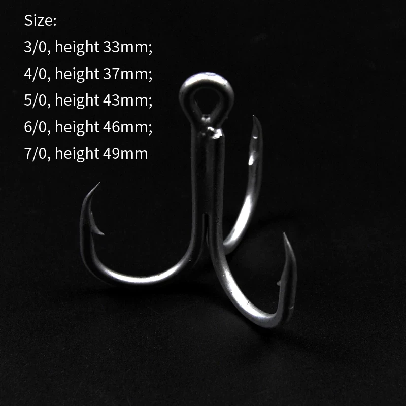 Wifreo 2PCS Strong Wire Silver Grey Color Round Bent Treble Hooks Saltwater Fishing Treble Hooks 3/0 4/0 5/0 6/0 7/0