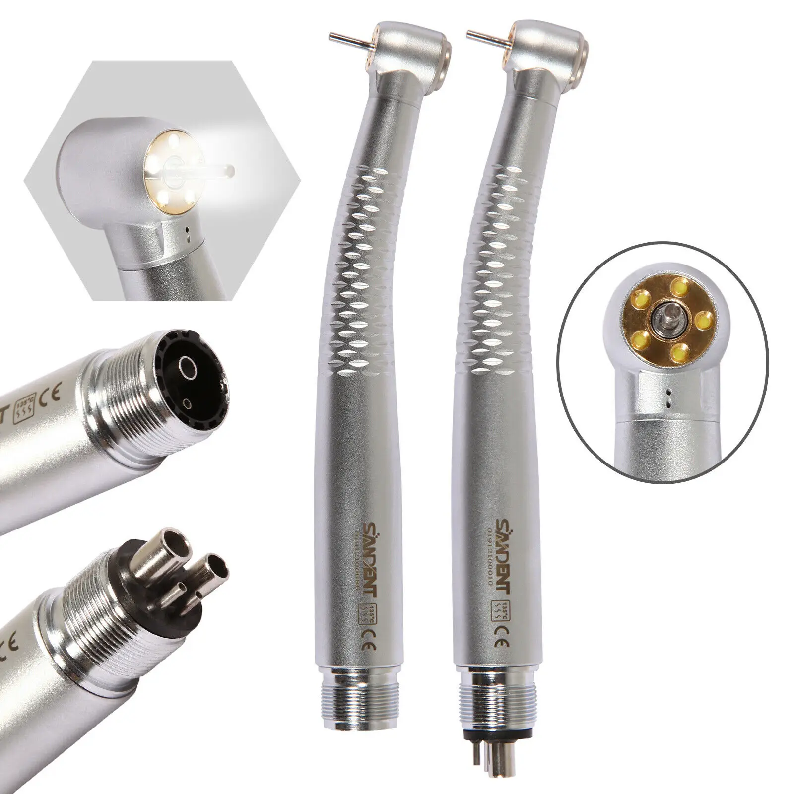 

5 Light LED E-Generator Dental High Speed Fiber Optic Air & Water sprays Handpiece Push Button Turbine 2/4Holes Fit NSK