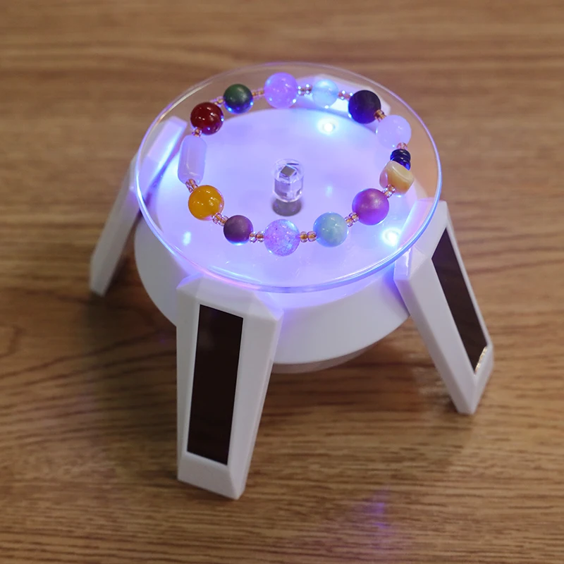 Vitrina Solar giratoria de 360 grados con 3LED, expositor de joyería, expositor, color dorado, plateado, blanco y negro