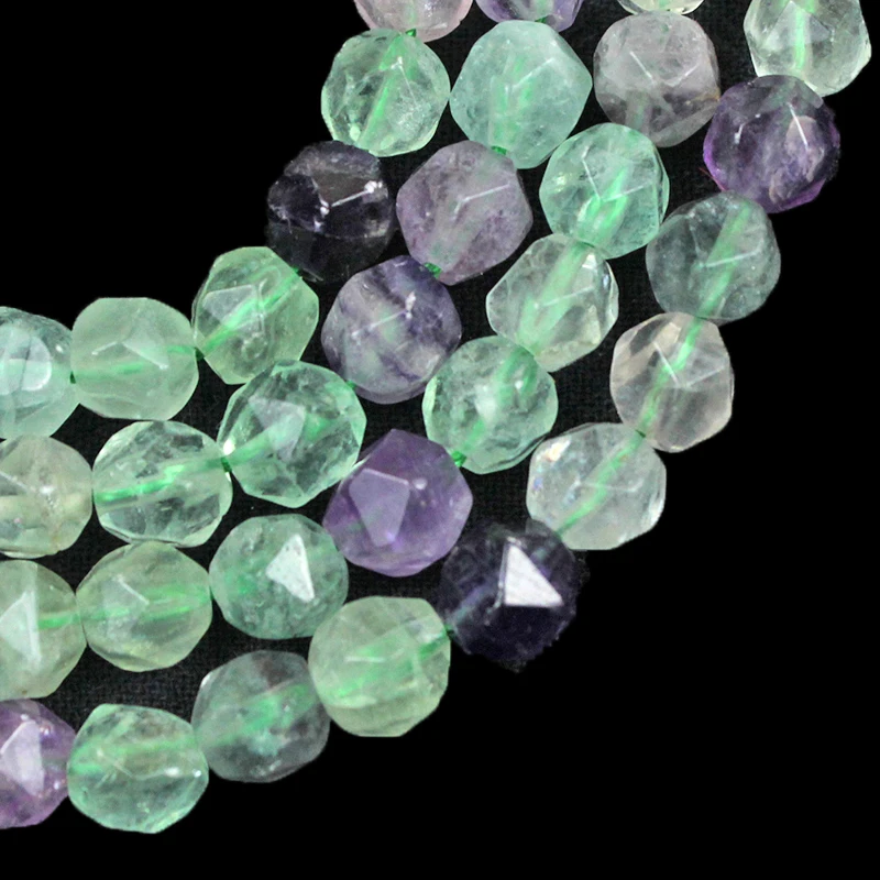 Wholesale Natural Cut surface beads 6/8 / 10mm Green Fluorite Loose Beads For Jewelry Making Bracelet Necklace Jewelry Perles