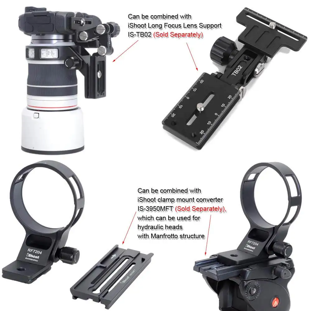 iShoot Lens Collar Tripod Mount Ring Support for Canon RF 70-200 f/4L IS USM, with Arca-Swiss Quick Release Plate