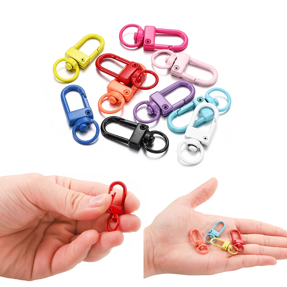 10pcs/lot 13*34mm Rotating Colorful Metal Lobster Clasp Clips Hooks Bag Car Keychain For DIY Jewelry Making Supplies Accessories