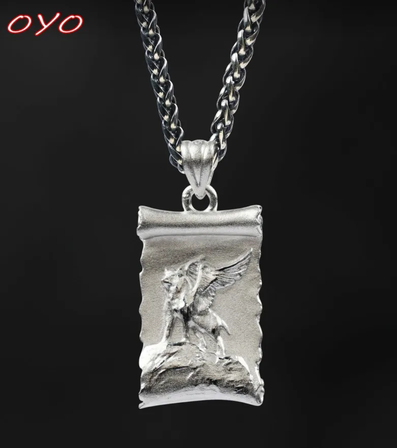 

100% 925 Silver Necklace Flying Wolf Pendant Men's Fashion Personality Nordic