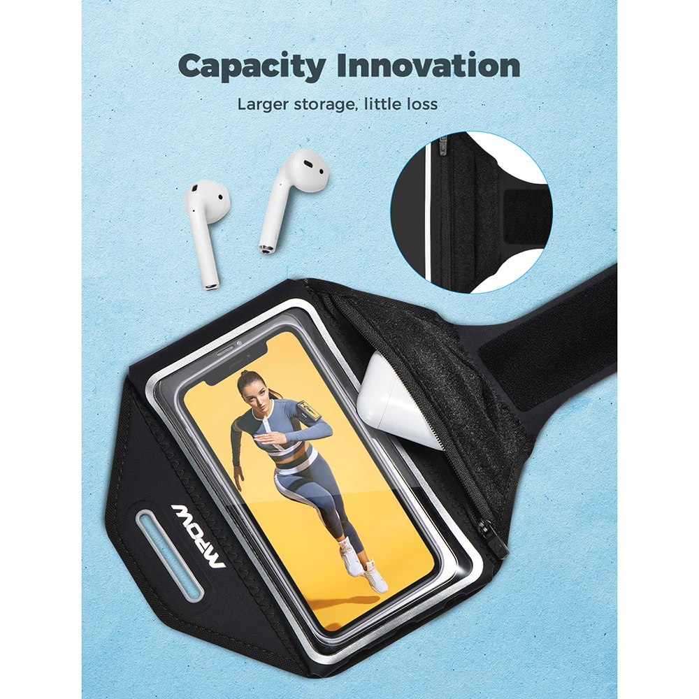 Mpow-شارة هاتف عالمية لهاتف iPhone ، حامل رياضي مع حقيبة AirPods للتشغيل ، iPhone 15 Pro Max ، 14 ، 14 ، 13 ، 12 Pro ، Galaxy S25 ، S24 +