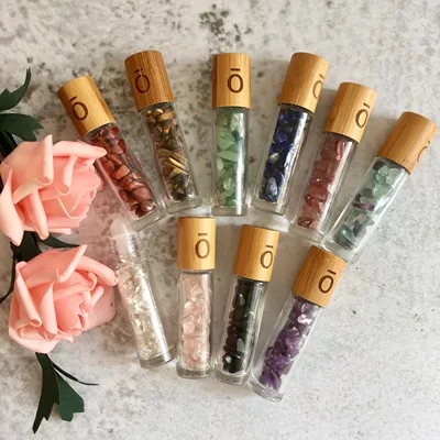 

15 Ml 10Ml Doterra Bamboo Lids Roll On Glass Bottle With Gemstone Ball Glass Crystal Stone Essential Oils Massage Roller Bottles