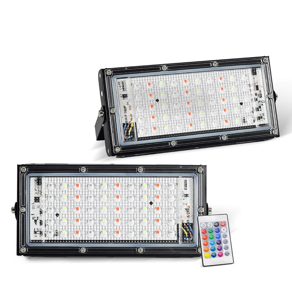 Reflector LED para exteriores, lámpara de calle impermeable IP66, 50W, AC220V, RGB, foco de iluminación de paisaje de jardín