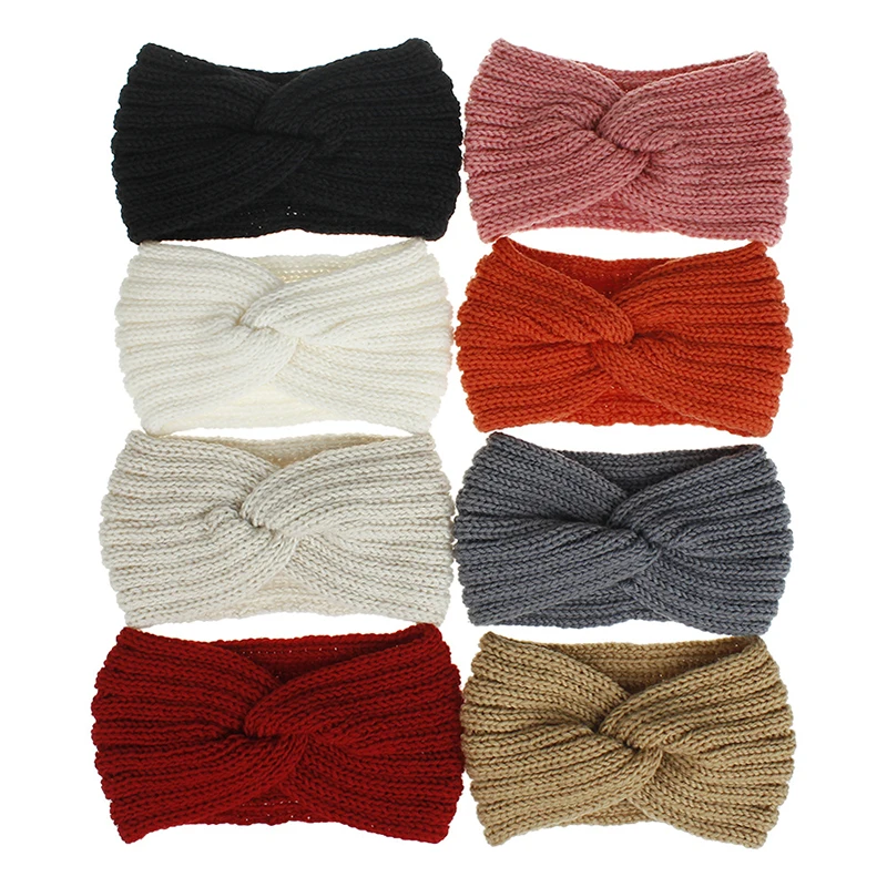 Winter Warm Knitted Knot Cross Headband for Women Girls Autumn Elastic Hair Holder Hair Band Solid Headwear Hair Accessories