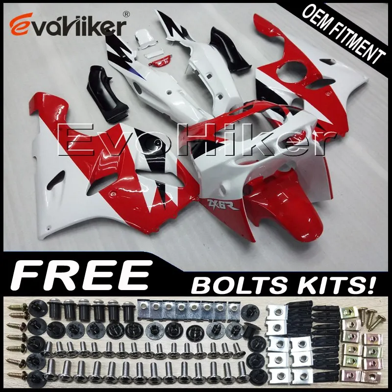 ABS Plastic Bodywork Set for ZX6R 1994 1995 1996 1997 red white black ZX 6R 94 95 96 97 motorcycle panels Body Kit