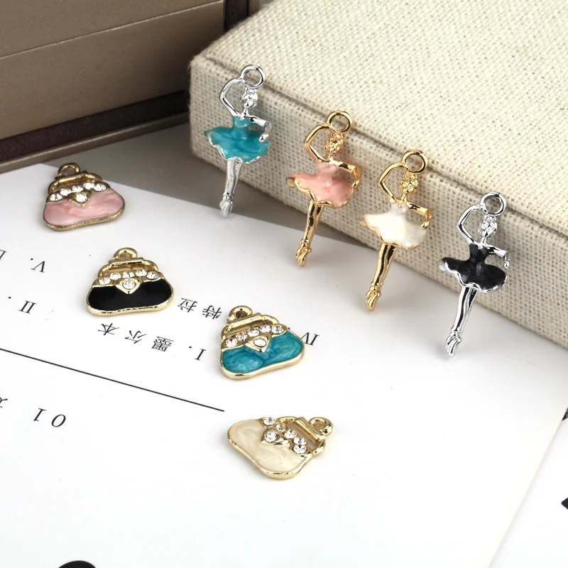 10pcs/lot Cute ballerina girl fashion bag Enamel Charms for DIY Earring Jewelry Handmade Headwear accessories Finding XL744