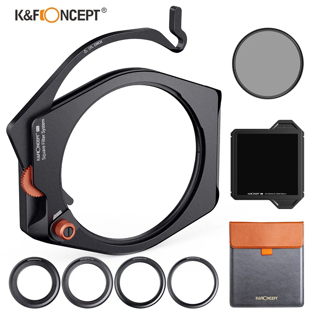 K&F Concept System Pro ND1000 Square Filters 100x100mm with 67mm 72mm 77mm 82mm Adapter Rings + 95mm CPL Camera Filter