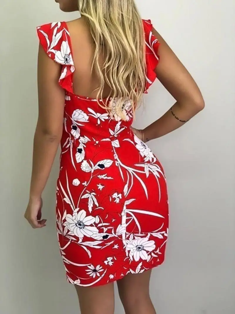 Women Sleeveless Shoulder Sexy Floral Mini Dress 2021 Summer New Arrival Sweet Print Mini Sundress