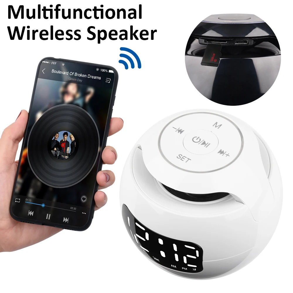 Upgraded Night Light Bluetooth Speaker Radio Alarm Clock USB Charger Digital Clock FM Radio Nap Timer Automatic Sensor Screen