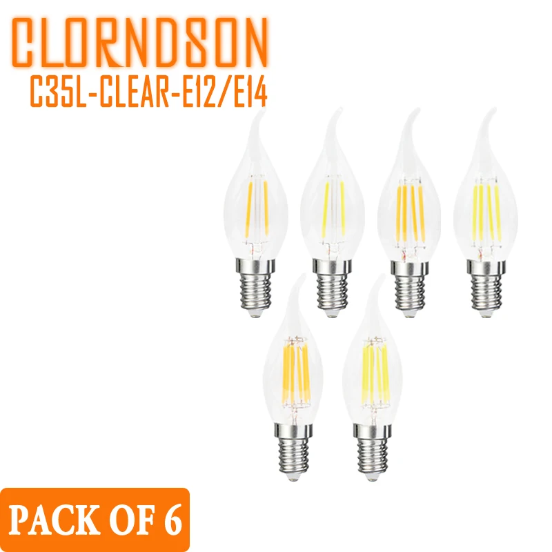 

Pack of 6 Dimmable 2Watts - 8Watts Edison E12 E14 LED Bulbs Retro Candles Lamp 110V 220V Filament Bulbs Decor Incandescent