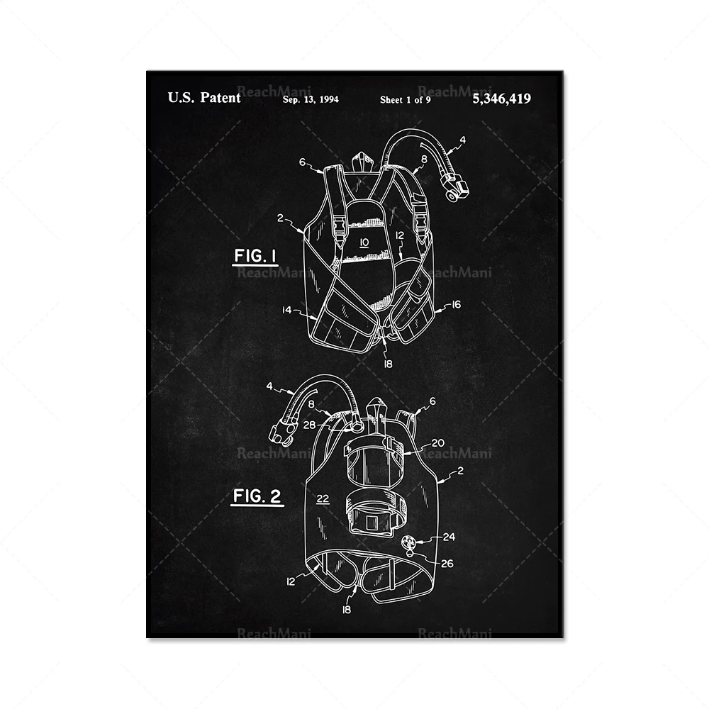 Scuba patent, diving patent art, scuba tank, diving computer blueprint poster wall art decoration