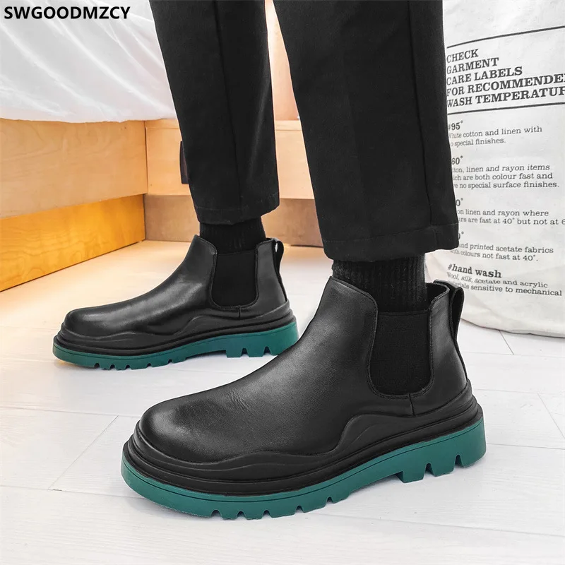 

Black Ankle Boots Homme Platform Shoes Man Chelsea Boots Men Leather Shoes for Men 2024 Motorcycle Boots Man Sapato Masculino