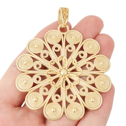 1 x Matte Gold Color Boho Large Round Spiral Flower Charms Pendants For DIY Necklace Jewelry Making Findings Accessories 60x60mm