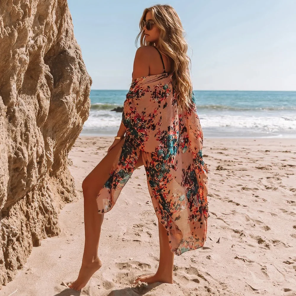 Boho Sexy Swimsuit Cover Up Beach Outing Fashion Print Bikini Cover-ups Kimono 2023 Women Beachwear Swimwear Pareo Woman Clothes