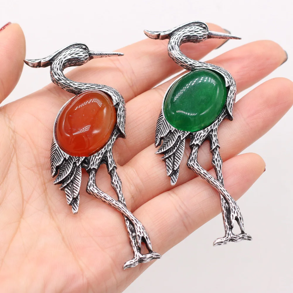 Natural Stone Brooches Lapis Lazuli Crane  Pin Pendants for Women Weddings Banquet Party Brooches Pins Gifts Size 30x80mm