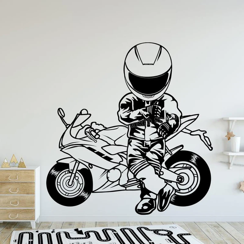 Motorcycle Wall Decal Racing Bike Wall Decor Motocross Wall Sticker Motorcross Jumping Decal Vinyl Boys Room Decor Design B718