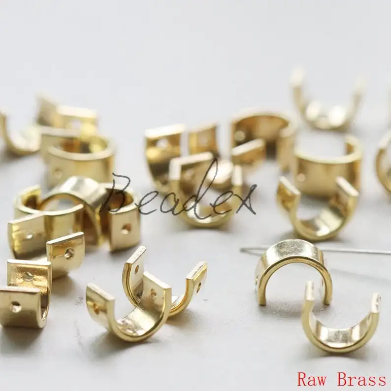 DIY Supply-Solid Brass Finding Two Holes Spacer - Curved Bead Frame - Half Circle 8x6mm (3321C)