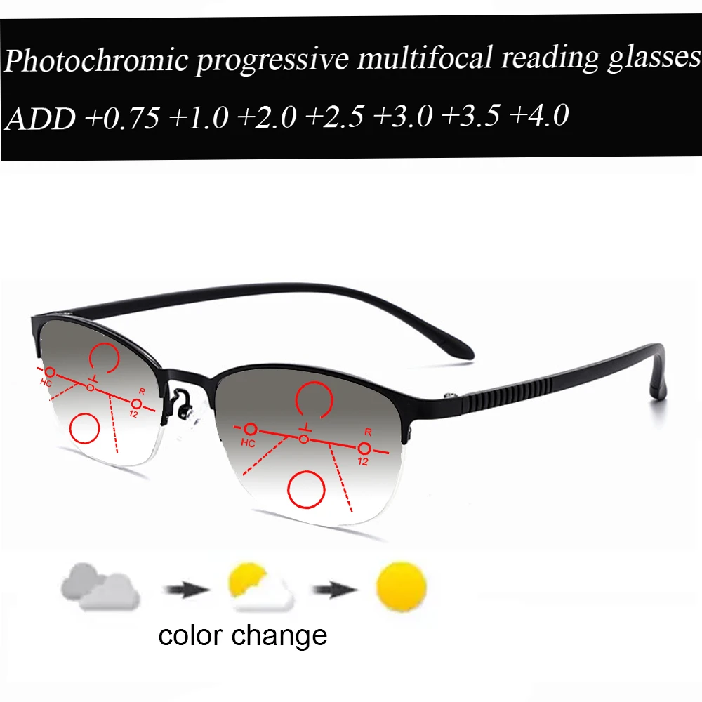 

Ultralight Photochromic Gray Progressive Multifocal Reading Glasses Business Men Women +1.0 +1.5 +1.75 +2.0 +2.5 +3 +3.5 +4