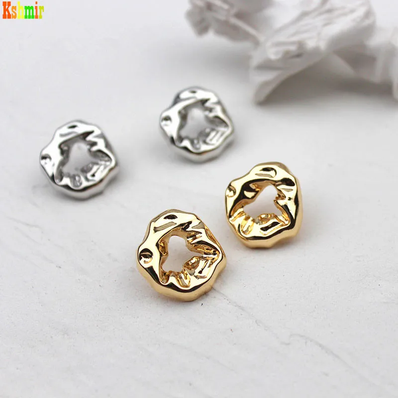Kshmir-pendientes de metal brillante para mujer, aretes con textura plisada trenzada, irregular y geométrica, joyería a la moda