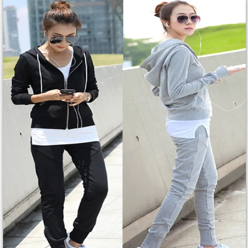 Autumn and winter new Fashion women suit women's tracksuits casual set with a hood fleece sweatshirt three pieces set