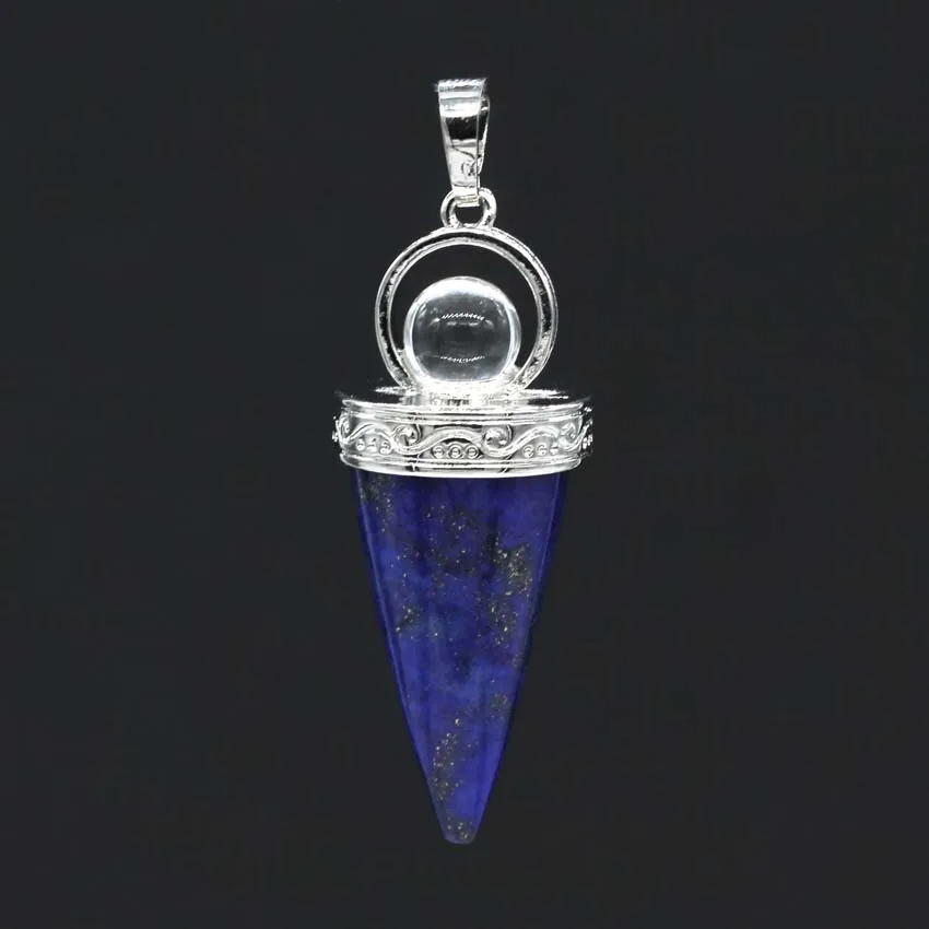 Natural Crystal Quartz Cone Pendants For Women Men Amethysts Lapis Lazuli Stone Round Beads Pendulum Pendant Amulet Jewelry