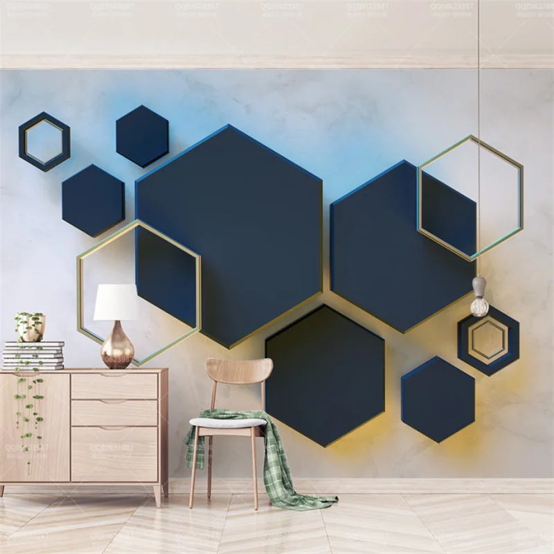 

wellyu Custom large mural 3d stereo geometric hexagon mosaic splicing TV background wall living room background wallpaper