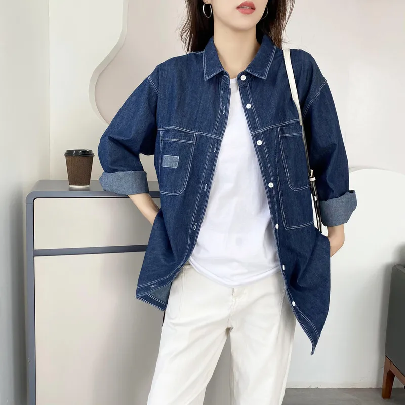 2139 Loose Denim Jackets For Women Vintage Casual Korean Style Autumn Patchwork Chic Design Shirt Coats Female Blouse Clothing