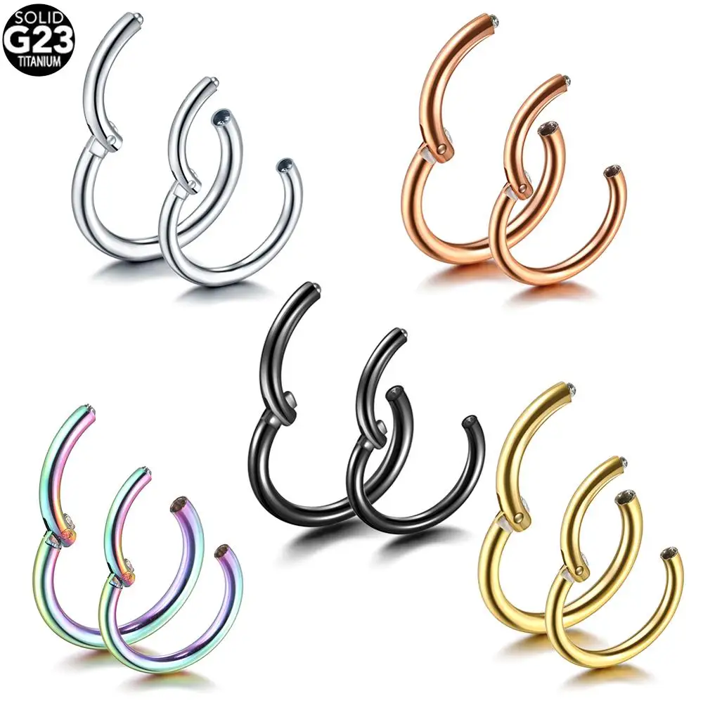 1PC Titanium Segment Hinged Ring Septum Nose Clicker Piercing Nose Lip Earrings Helix Eyebrow Cartilage Tragus Piercings Jewelry