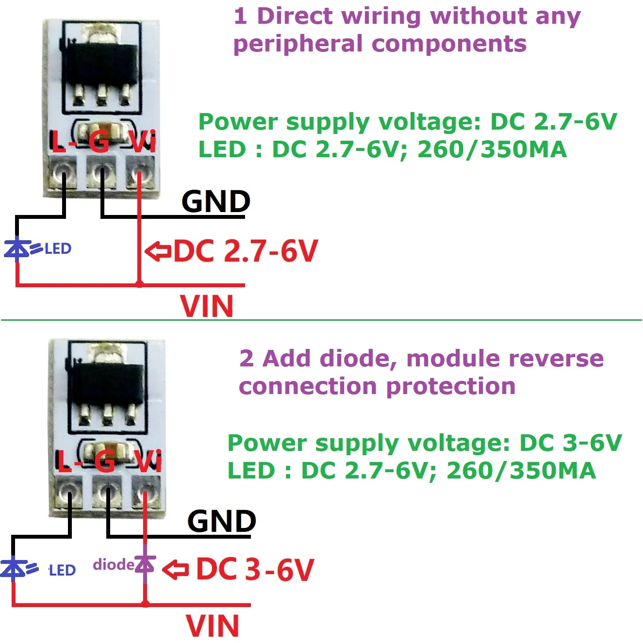 30pcs DC 2.7-6.0V 260/350mA Constant Sink Current LED Driver Module DC-DC Step-down Constant Current Converter