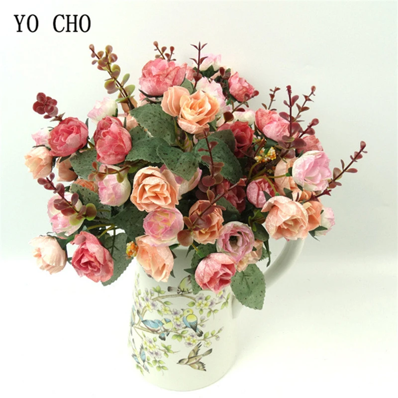 YO CHO-21 머리 레트로 장미 꽃 인공 실크 꽃 DIY 신부 부케, 홈 파티 룸 웨딩 장식 가짜 장미