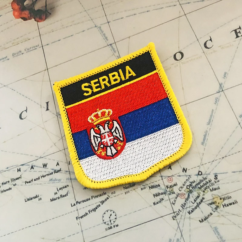 SERBIA National Flag Embroidery Patches Badge Shield And Square Shape Pin One Set On The Cloth Armband Backpack Decoration Gifts