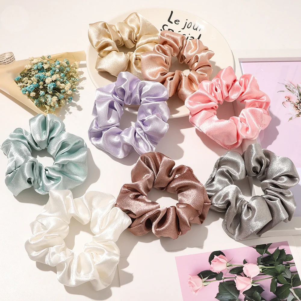 4PCS/Lot Satin Silk Scrunchies Women Elastic Rubber Hair Bands Girls Solid Ponytail Holder Hair Ties Rope Hair Accessories Set