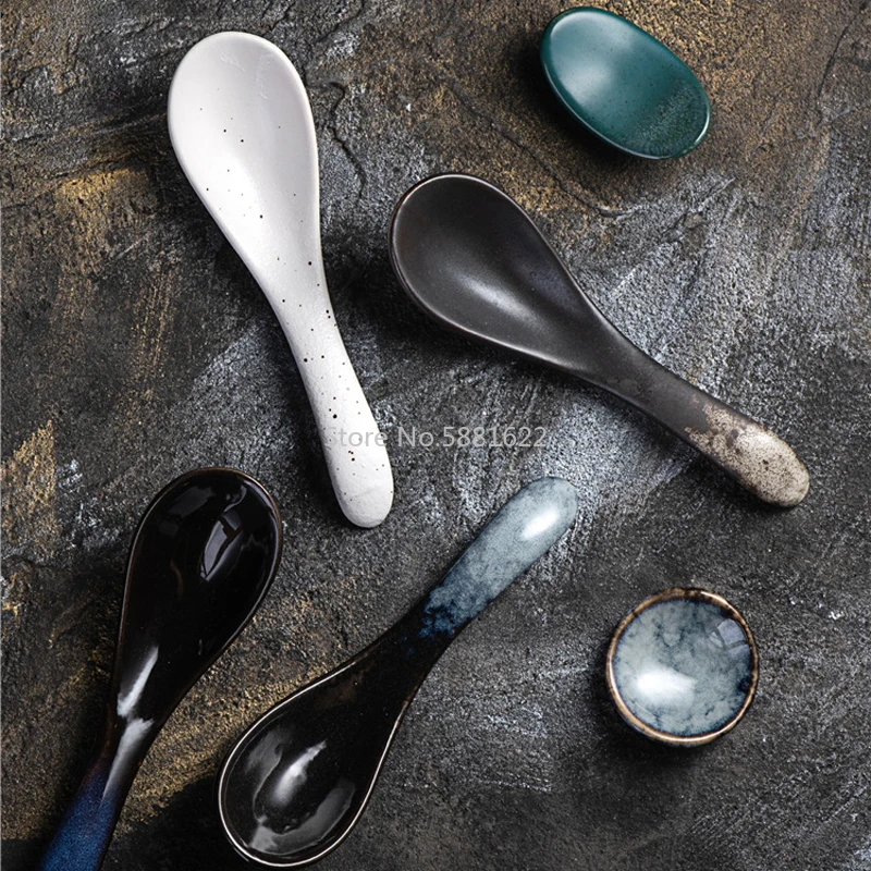 Ceramic Ramen Spoon Bubble Noodles Spoon Small Spoon Dessert Spoon Eating Spoon Congee Spoon Japanese and Korean Tableware Spoon