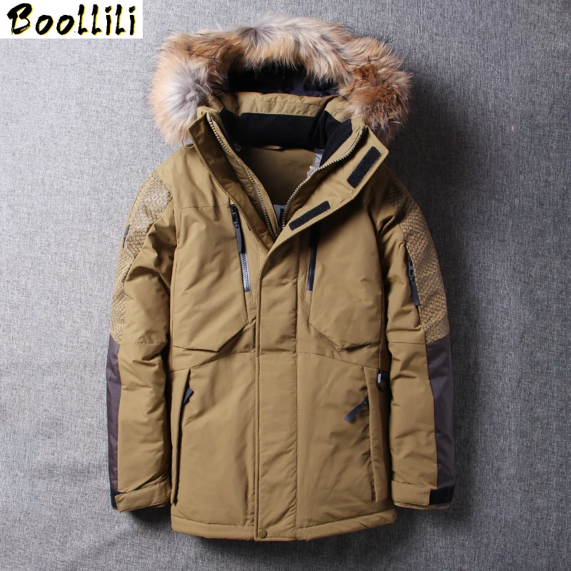 2023 Down Boolili Jacket Men Winter Thick Warm 70% White Duck Down Hooded Big Fur Collar Man Down Coat Fashion Men Parkas